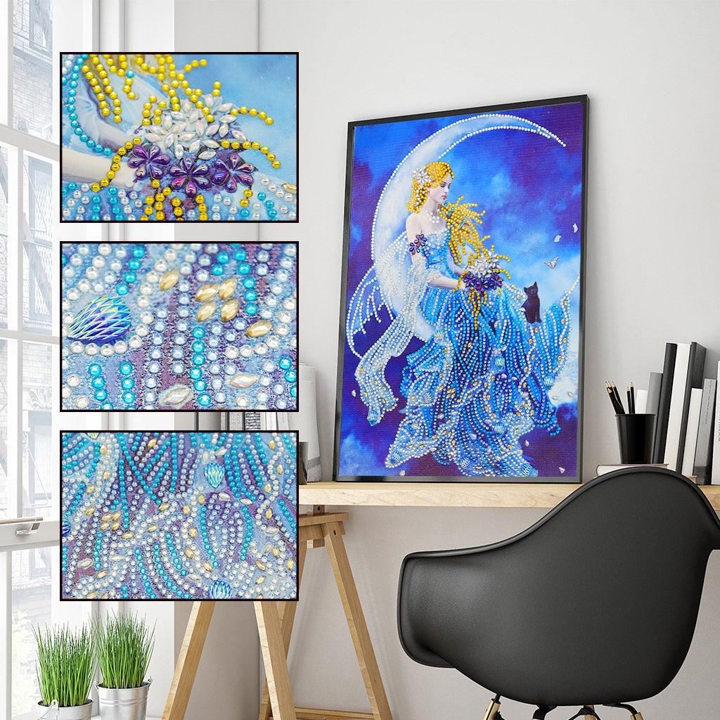 Crystal Rhinestone Diamond Painting Kit - Beautiful Elf on the moon - Hibah-Diamond painting art studio