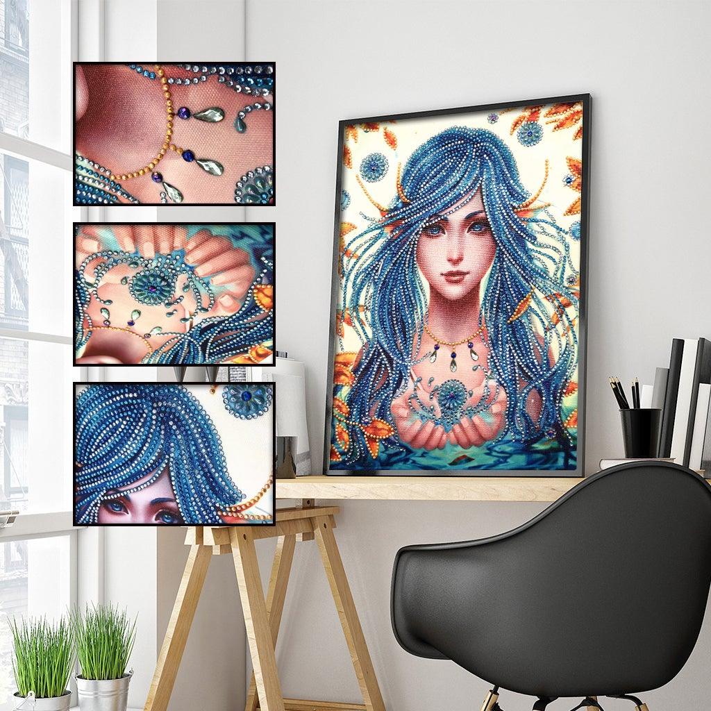 Crystal Rhinestone Diamond Painting Kit - Beautiful female with blue hair - Hibah-Diamond painting art studio