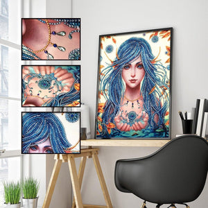 Crystal Rhinestone Diamond Painting Kit - Beautiful female with blue hair - Hibah-Diamond painting art studio