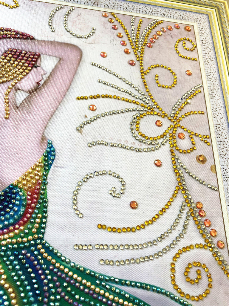 Crystal Rhinestone Diamond Painting Kit - Beautiful girl in a peacock dress (18.5x22.5inch) - Hibah-Diamond painting art studio