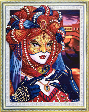 Crystal Rhinestone Diamond Painting Kit - Beautiful woman wearing a mask (18.5x22.5inch) - Hibah-Diamond painting art studio