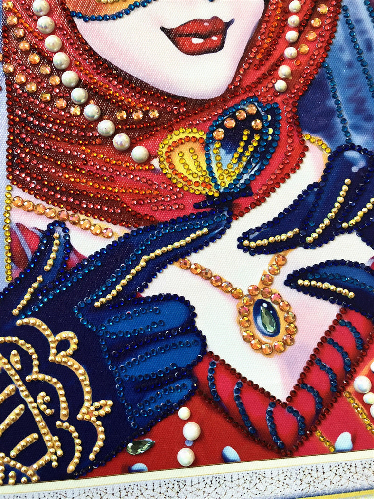 Crystal Rhinestone Diamond Painting Kit - Beautiful woman wearing a mask (18.5x22.5inch) - Hibah-Diamond painting art studio