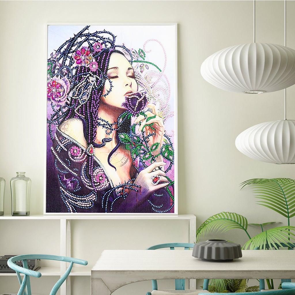 Crystal Rhinestone Diamond Painting Kit - Beauty woman and rose flower - Hibah-Diamond painting art studio