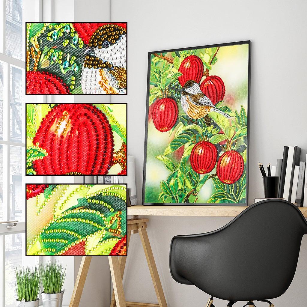 Crystal Rhinestone Diamond Painting Kit - Bird and red fruits - Hibah-Diamond painting art studio
