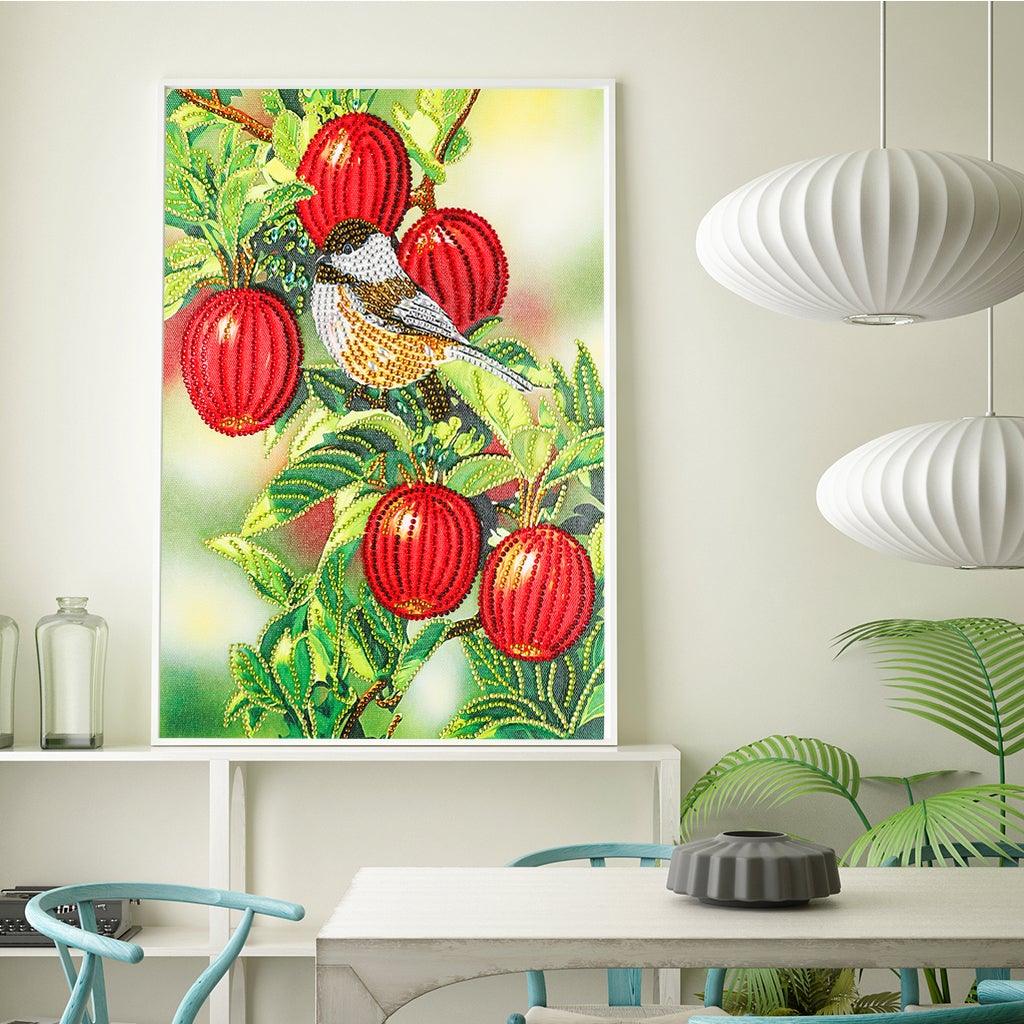 Crystal Rhinestone Diamond Painting Kit - Bird and red fruits - Hibah-Diamond painting art studio