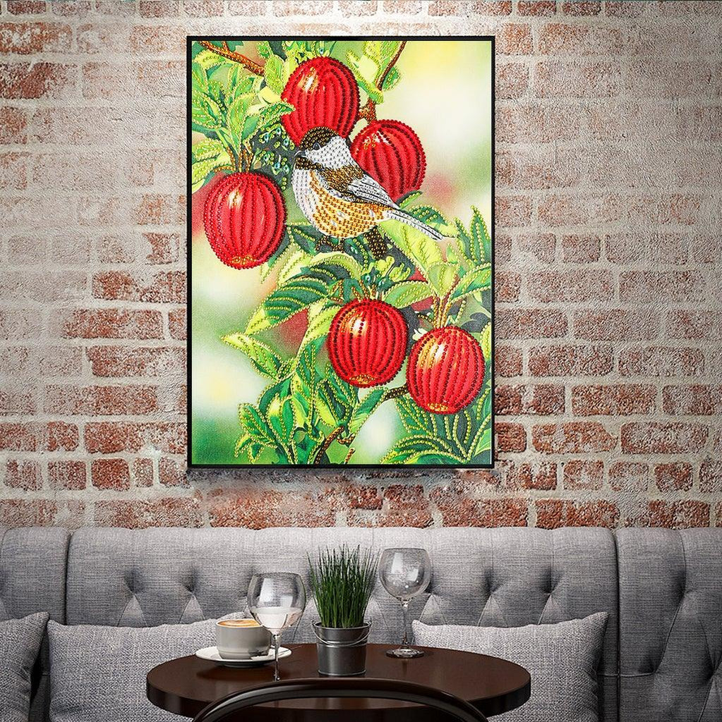 Crystal Rhinestone Diamond Painting Kit - Bird and red fruits - Hibah-Diamond painting art studio