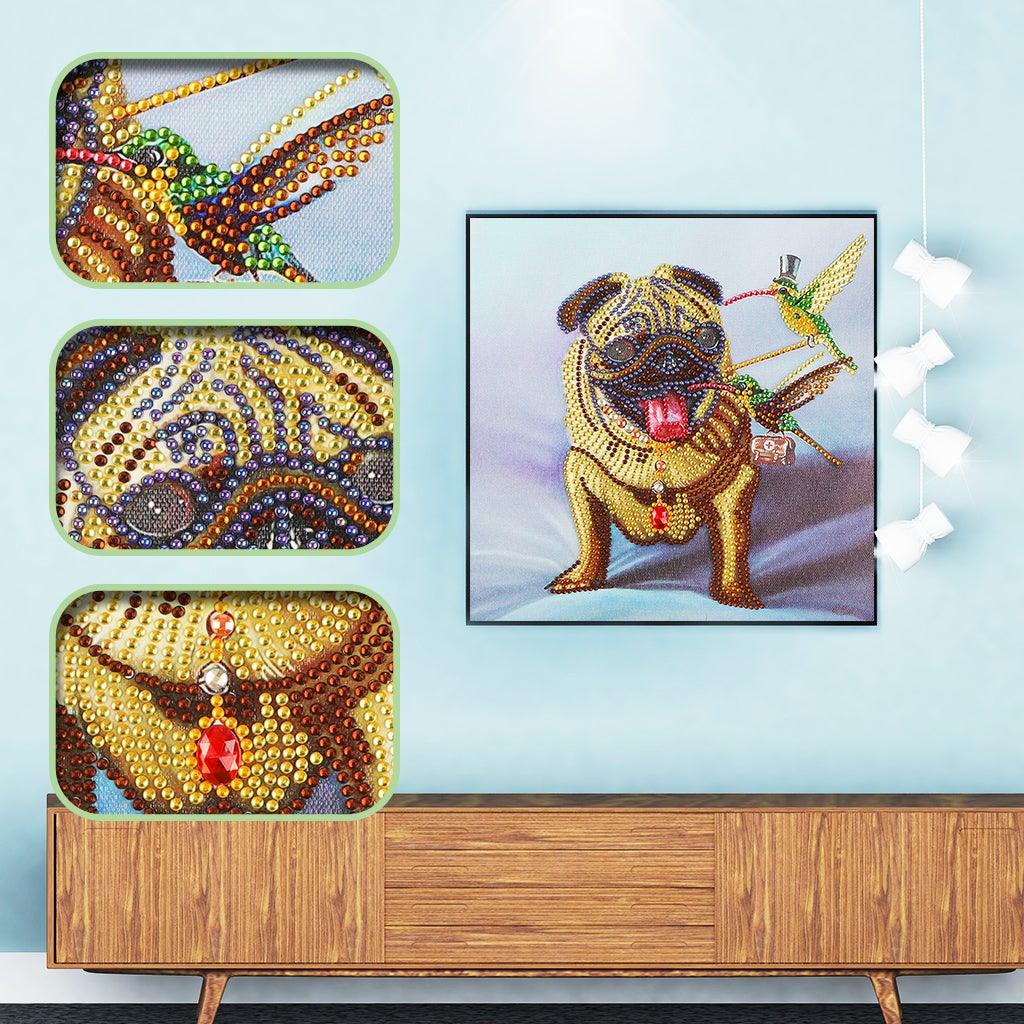 Crystal Rhinestone Diamond Painting Kit - Bulldog Dog and Hummingbird - Hibah-Diamond painting art studio