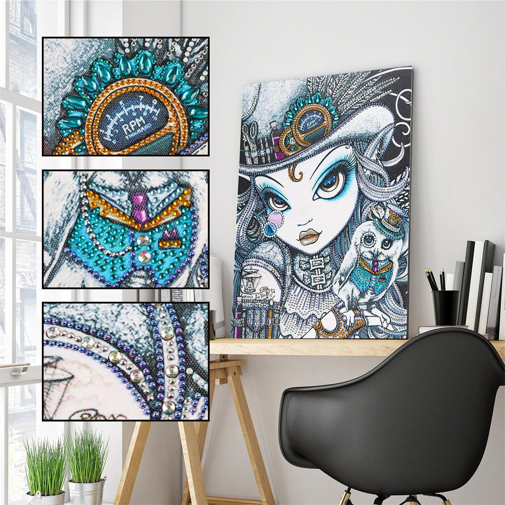 Crystal Rhinestone Diamond Painting Kit - Cartoon Girl Owl - Hibah-Diamond painting art studio