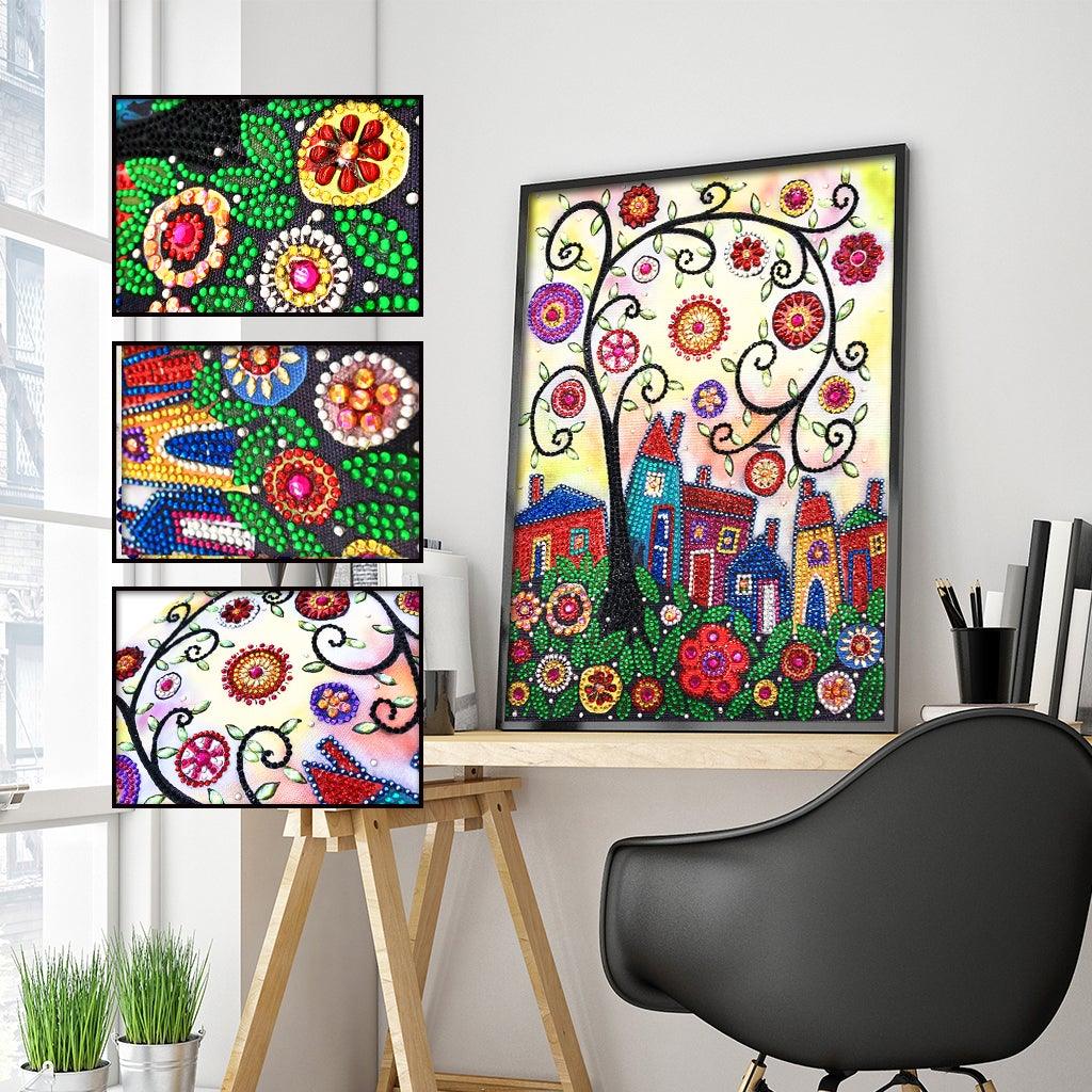 Crystal Rhinestone Diamond Painting Kit - Cartoon house and tree - Hibah-Diamond painting art studio