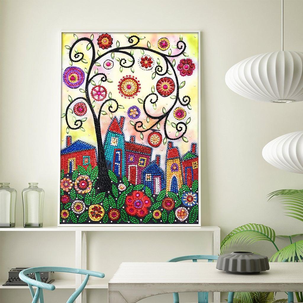 Crystal Rhinestone Diamond Painting Kit - Cartoon house and tree - Hibah-Diamond painting art studio