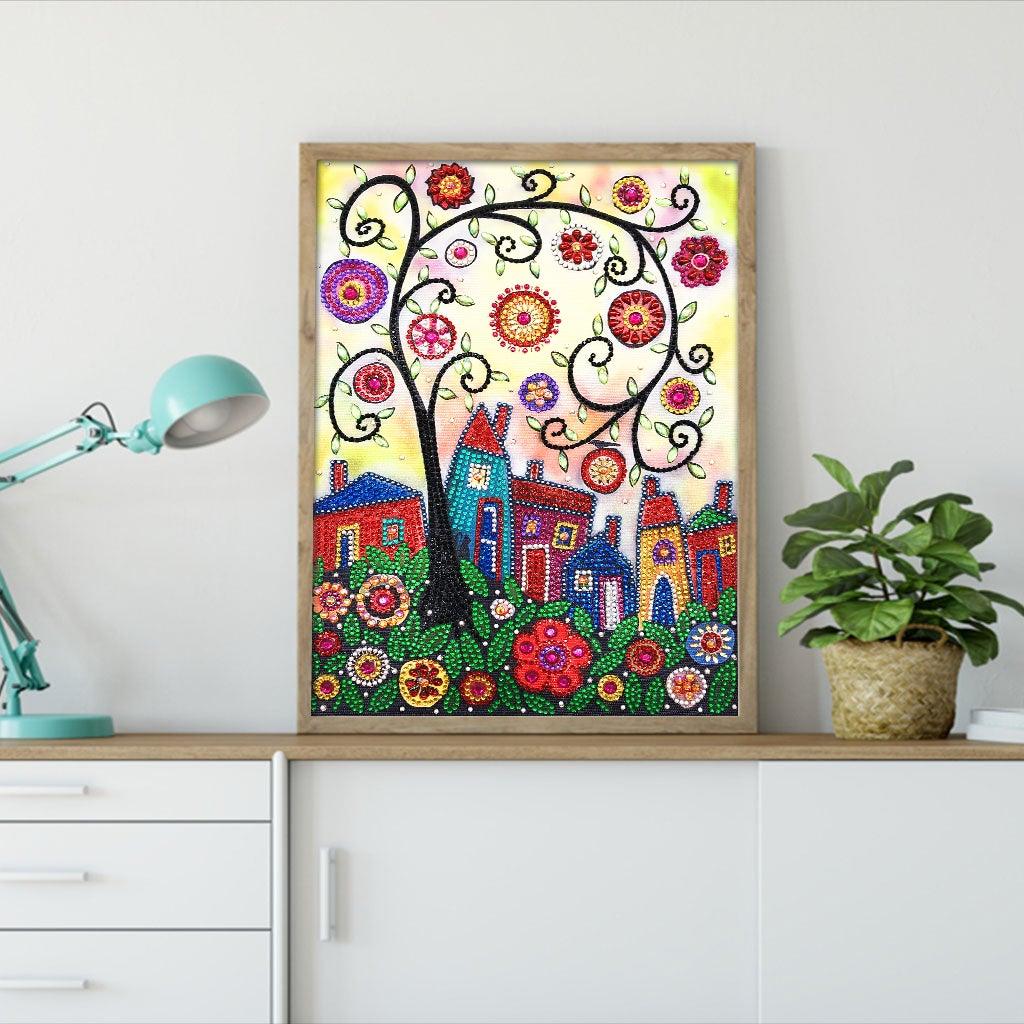 Crystal Rhinestone Diamond Painting Kit - Cartoon house and tree - Hibah-Diamond painting art studio
