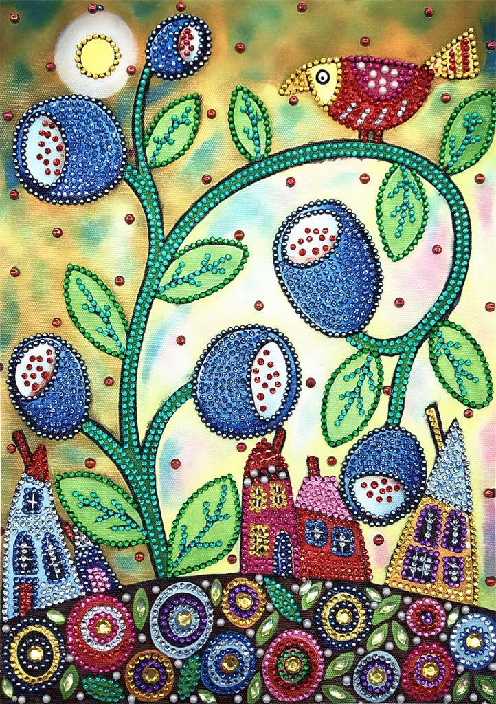 Crystal Rhinestone Diamond Painting Kit - Cartoon houses and trees - Hibah-Diamond painting art studio
