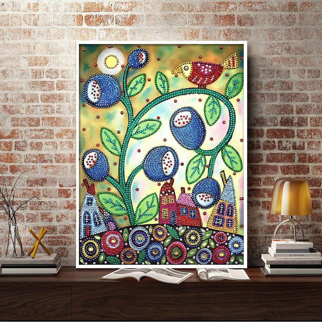 Crystal Rhinestone Diamond Painting Kit - Cartoon houses and trees - Hibah-Diamond painting art studio
