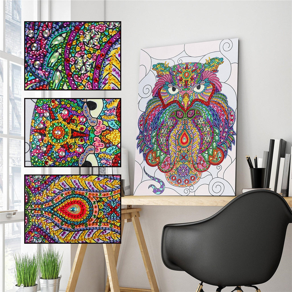 Crystal Rhinestone Diamond Painting Kit - Cartoon Owl - Hibah-Diamond painting art studio