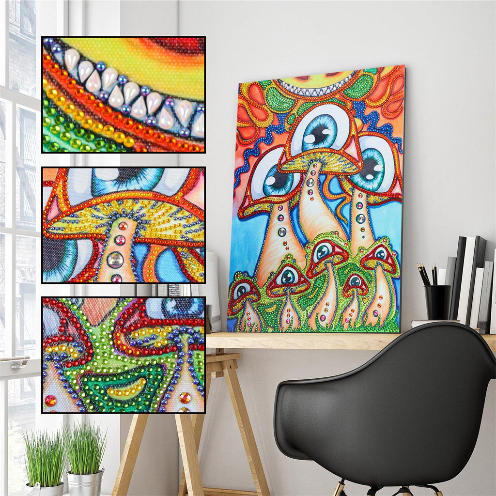 Crystal Rhinestone Diamond Painting Kit - Cartoon Weird Mushroom Eyes - Hibah-Diamond painting art studio