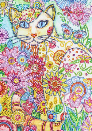 Crystal Rhinestone Diamond Painting Kit - Cat in the flowers - Hibah-Diamond painting art studio
