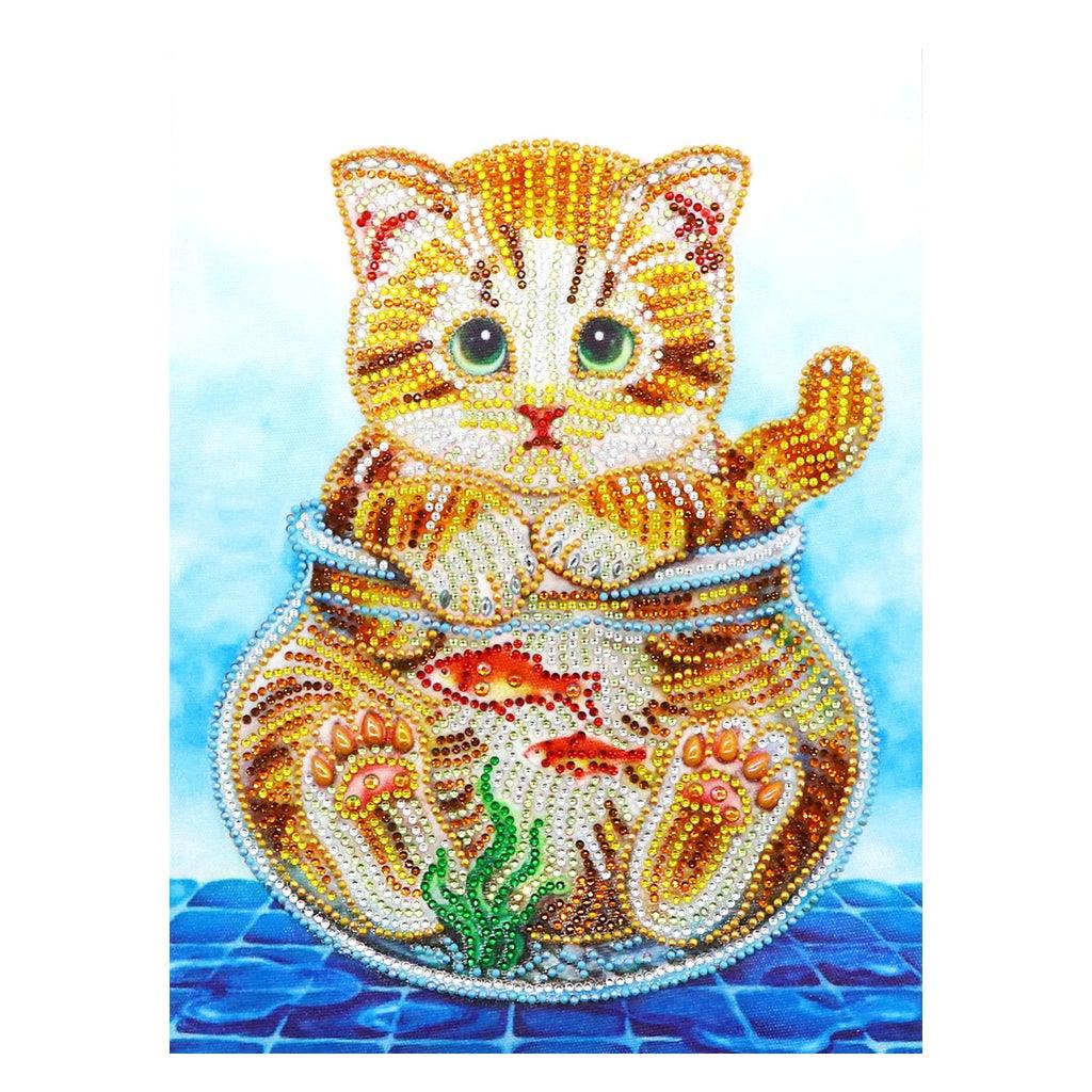 Crystal Rhinestone Diamond Painting Kit - Cat on glass bottle - Hibah-Diamond painting art studio