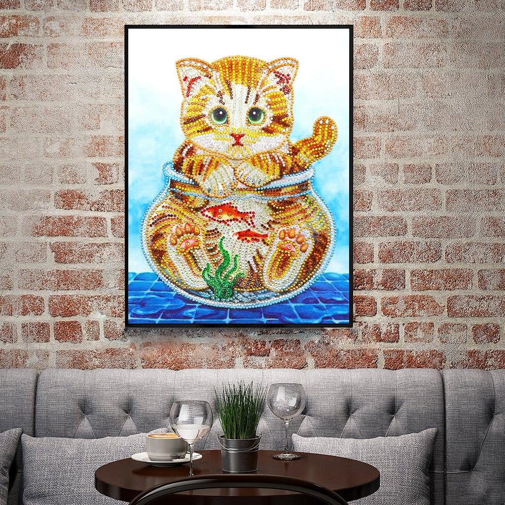Crystal Rhinestone Diamond Painting Kit - Cat on glass bottle - Hibah-Diamond painting art studio