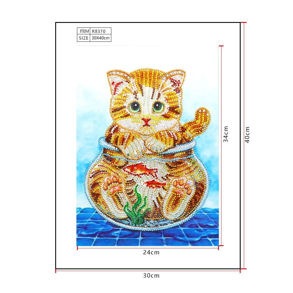 Crystal Rhinestone Diamond Painting Kit - Cat on glass bottle - Hibah-Diamond painting art studio