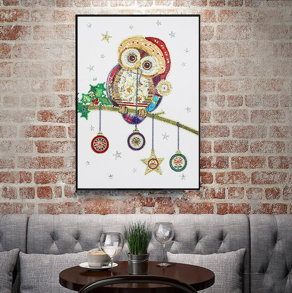 Crystal Rhinestone Diamond Painting Kit - Christmas Owl - Hibah-Diamond painting art studio