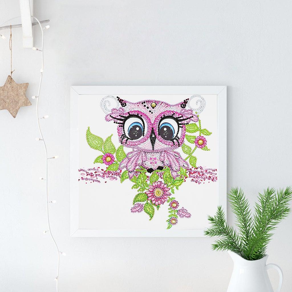 Crystal Rhinestone Diamond Painting Kit - Cute pink owl - Hibah-Diamond painting art studio