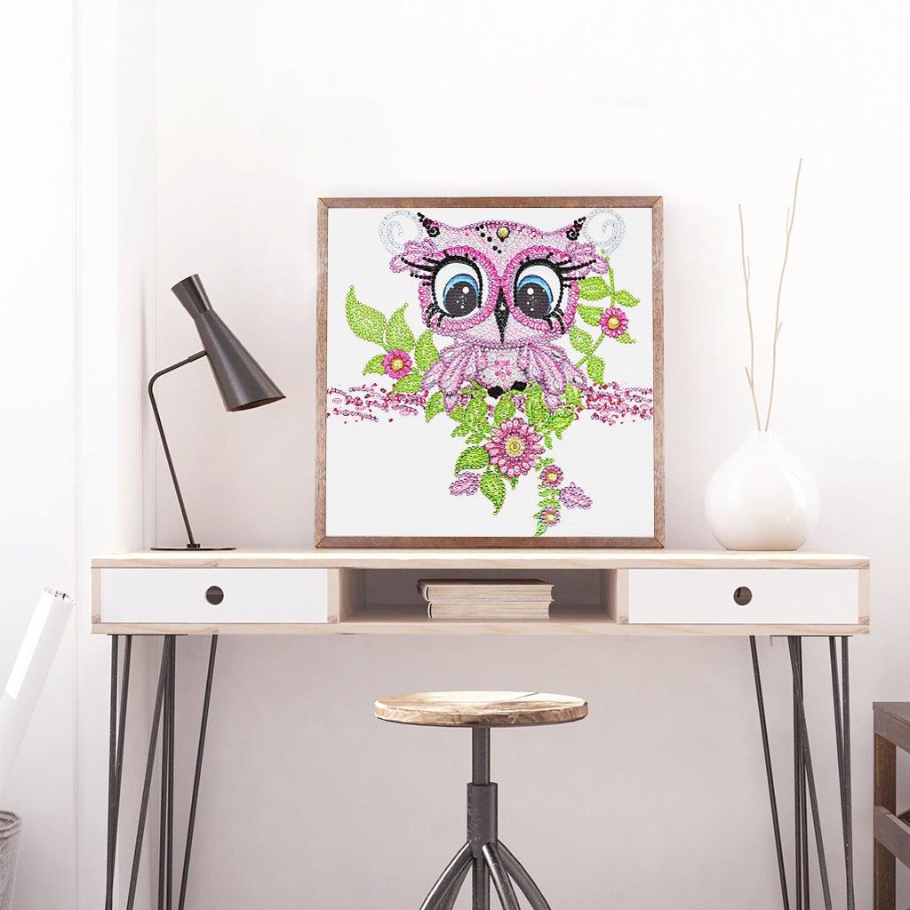 Crystal Rhinestone Diamond Painting Kit - Cute pink owl - Hibah-Diamond painting art studio