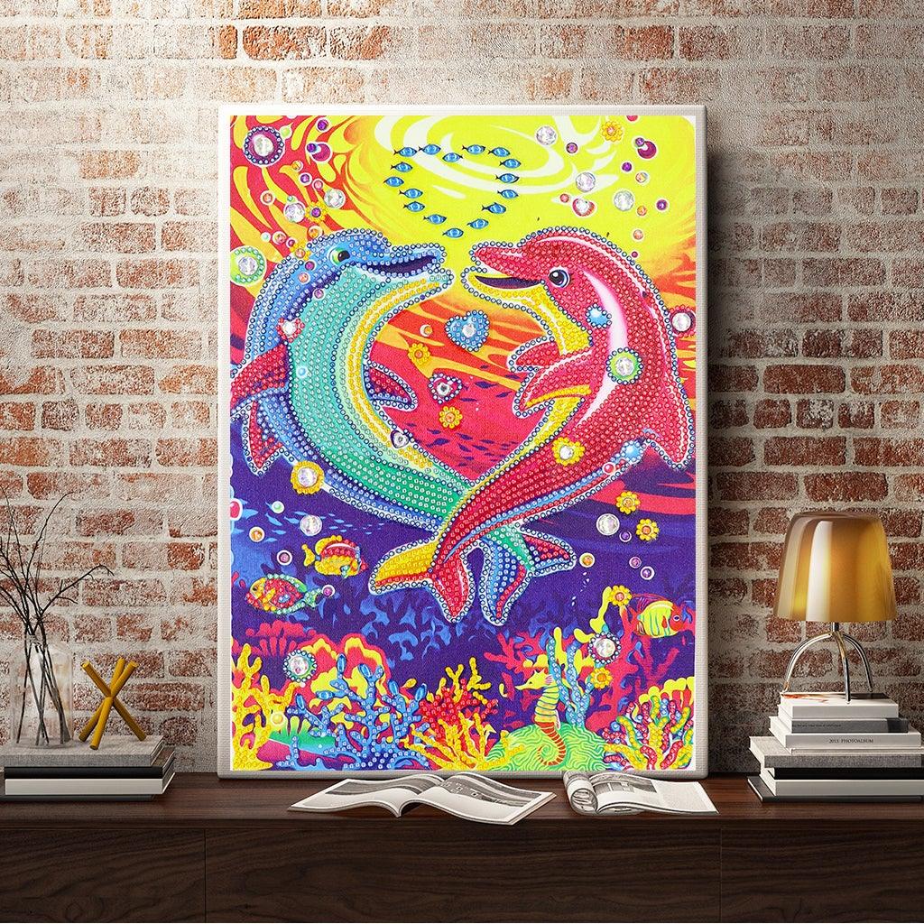 Crystal Rhinestone Diamond Painting Kit - Dolphin couple - Hibah-Diamond painting art studio
