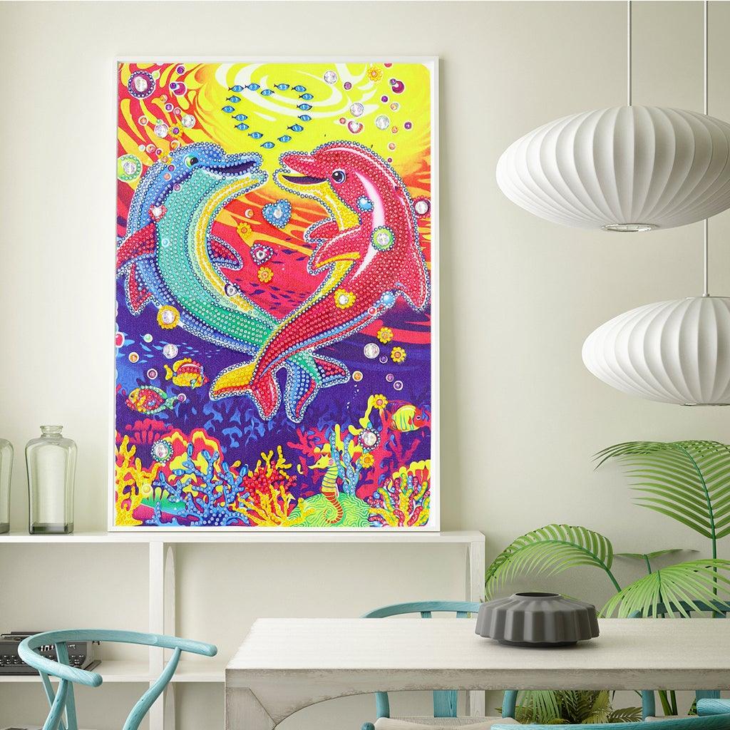 Crystal Rhinestone Diamond Painting Kit - Dolphin couple - Hibah-Diamond painting art studio