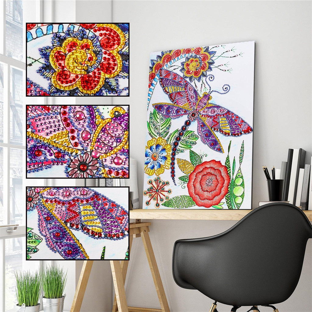 Crystal Rhinestone Diamond Painting Kit - Dragonfly Flower - Hibah-Diamond painting art studio