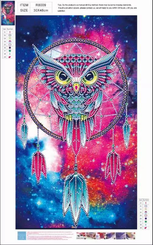 Crystal Rhinestone Diamond Painting Kit - Dreamcatcher Owl - Hibah-Diamond painting art studio