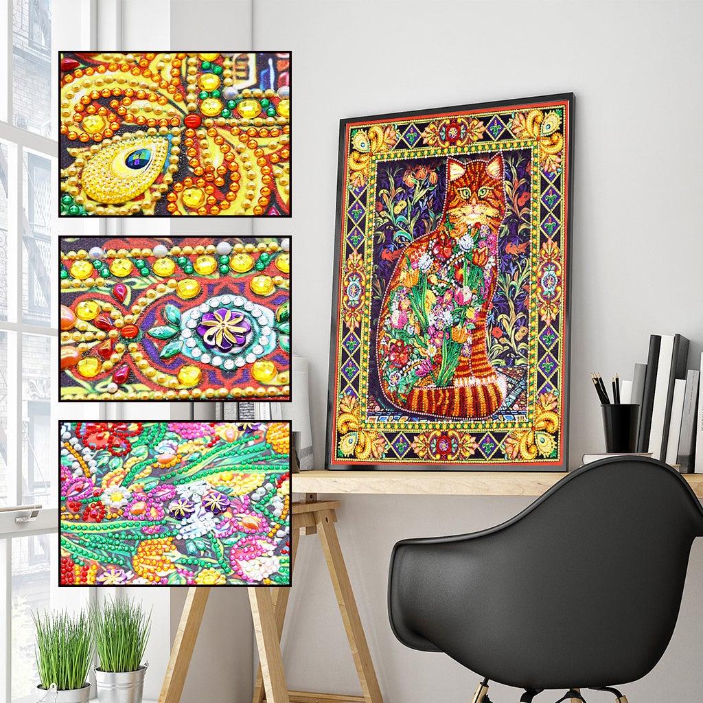 Crystal Rhinestone Diamond Painting Kit - Flower Cat (16x20inch) - Hibah-Diamond painting art studio