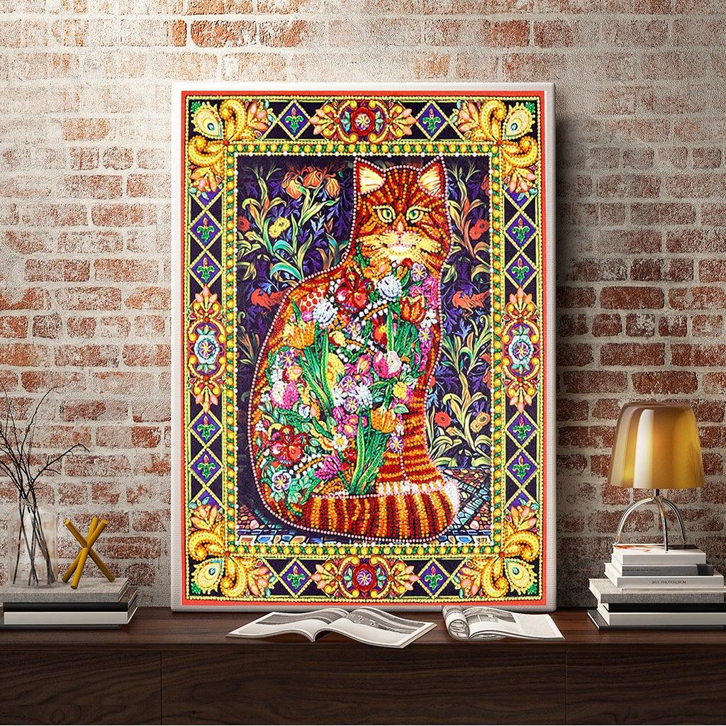 Crystal Rhinestone Diamond Painting Kit - Flower Cat (16x20inch) - Hibah-Diamond painting art studio