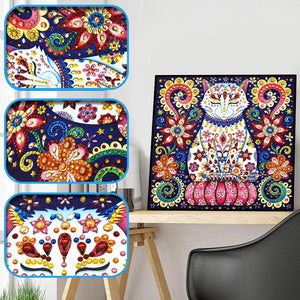 Crystal Rhinestone Diamond Painting Kit - Flowers and Cats - Hibah-Diamond painting art studio