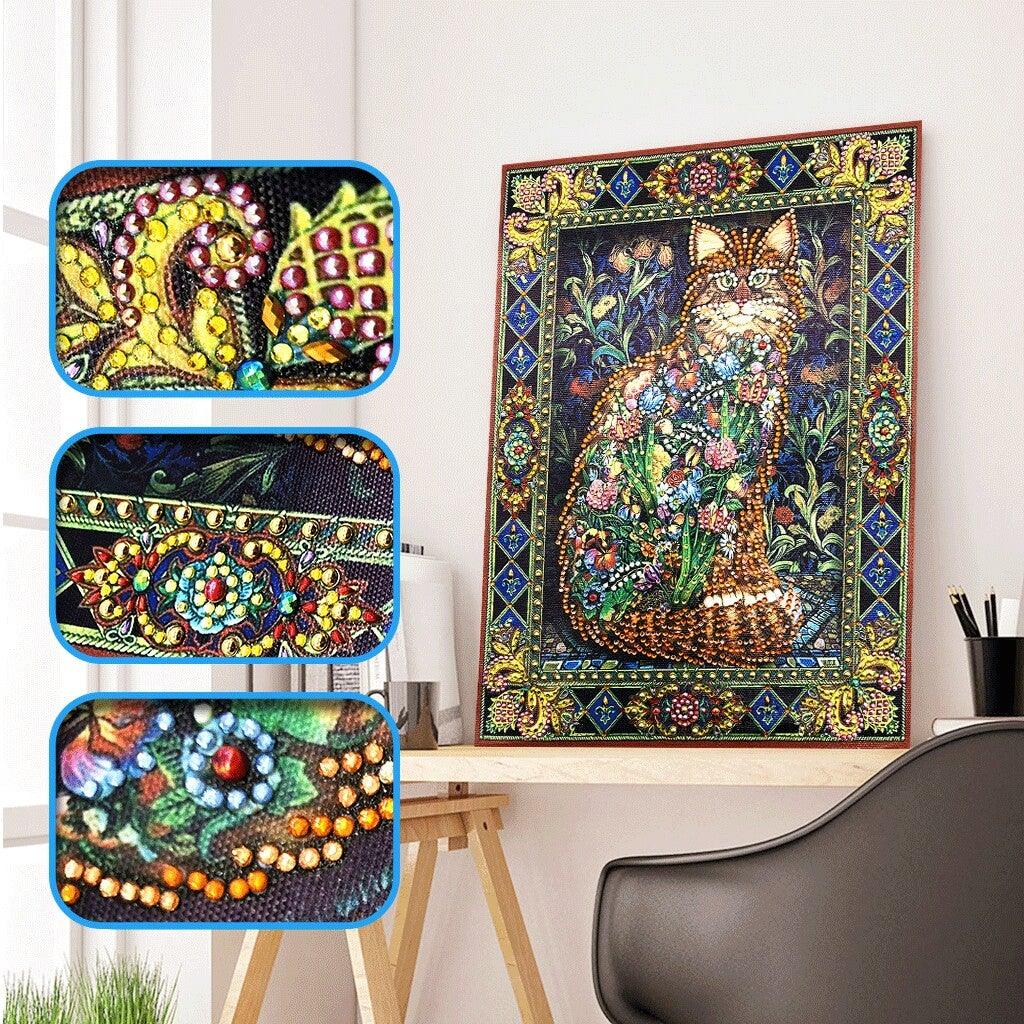 Crystal Rhinestone Diamond Painting Kit - Flowers and Cats - Hibah-Diamond painting art studio