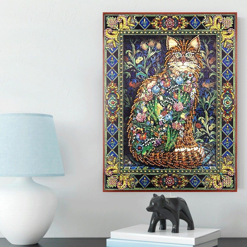 Crystal Rhinestone Diamond Painting Kit - Flowers and Cats - Hibah-Diamond painting art studio