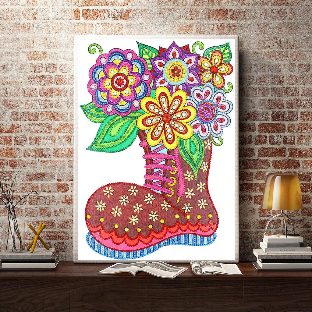 Crystal Rhinestone Diamond Painting Kit - Flowers on boots - Hibah-Diamond painting art studio