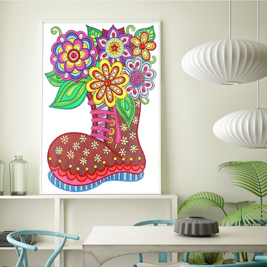 Crystal Rhinestone Diamond Painting Kit - Flowers on boots - Hibah-Diamond painting art studio