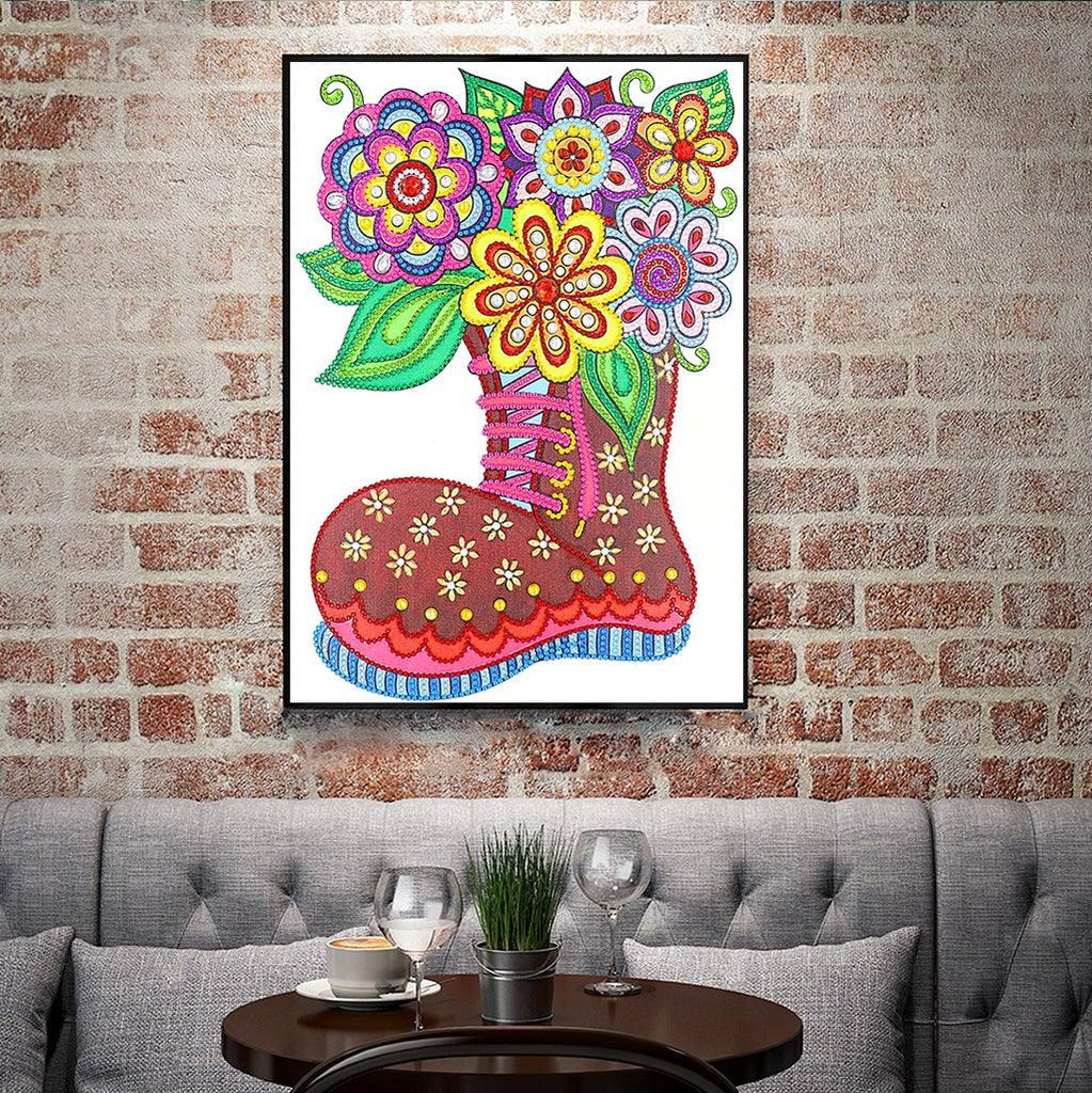 Crystal Rhinestone Diamond Painting Kit - Flowers on boots - Hibah-Diamond painting art studio