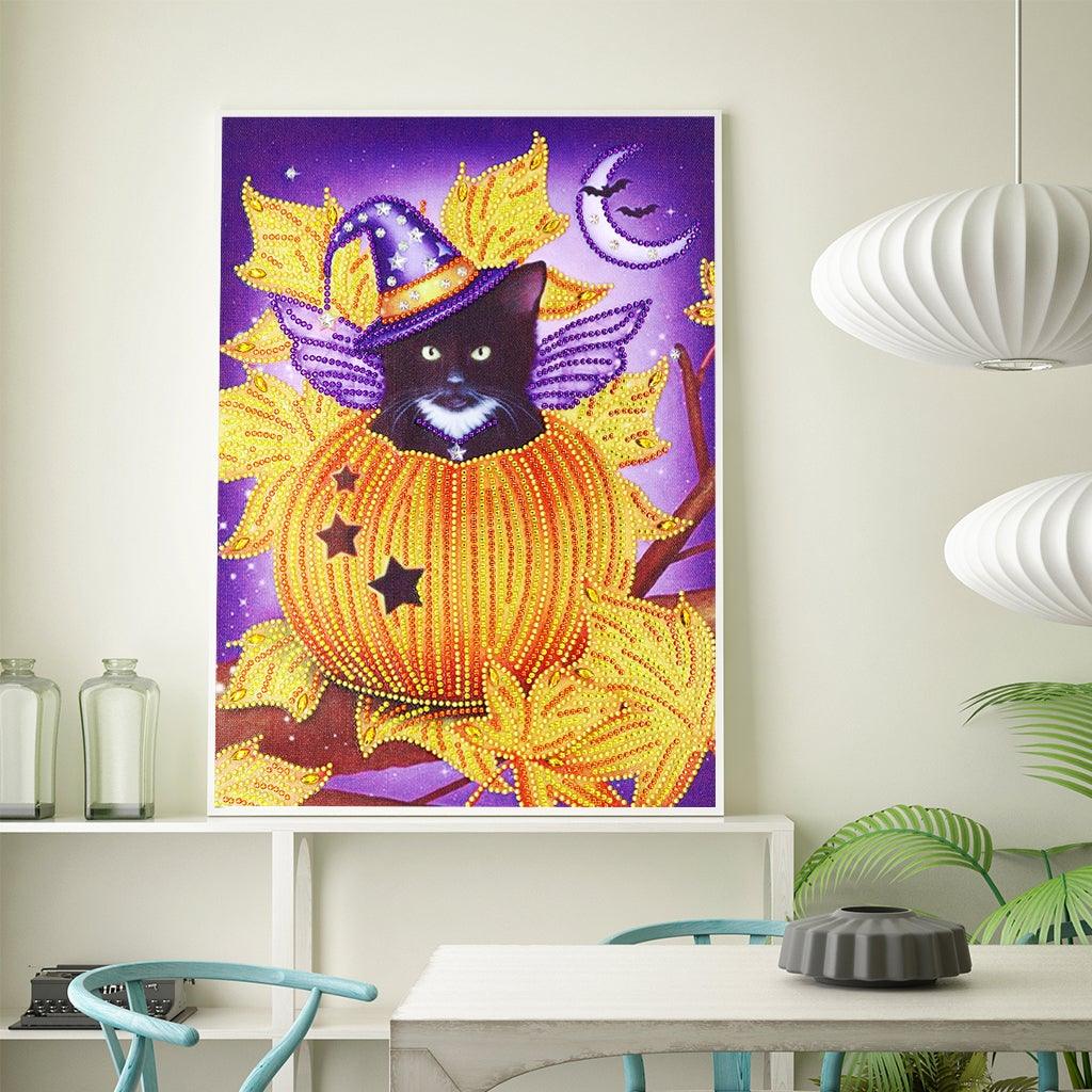 Crystal Rhinestone Diamond Painting Kit - Halloween Pumpkin and Black Cat - Hibah-Diamond painting art studio