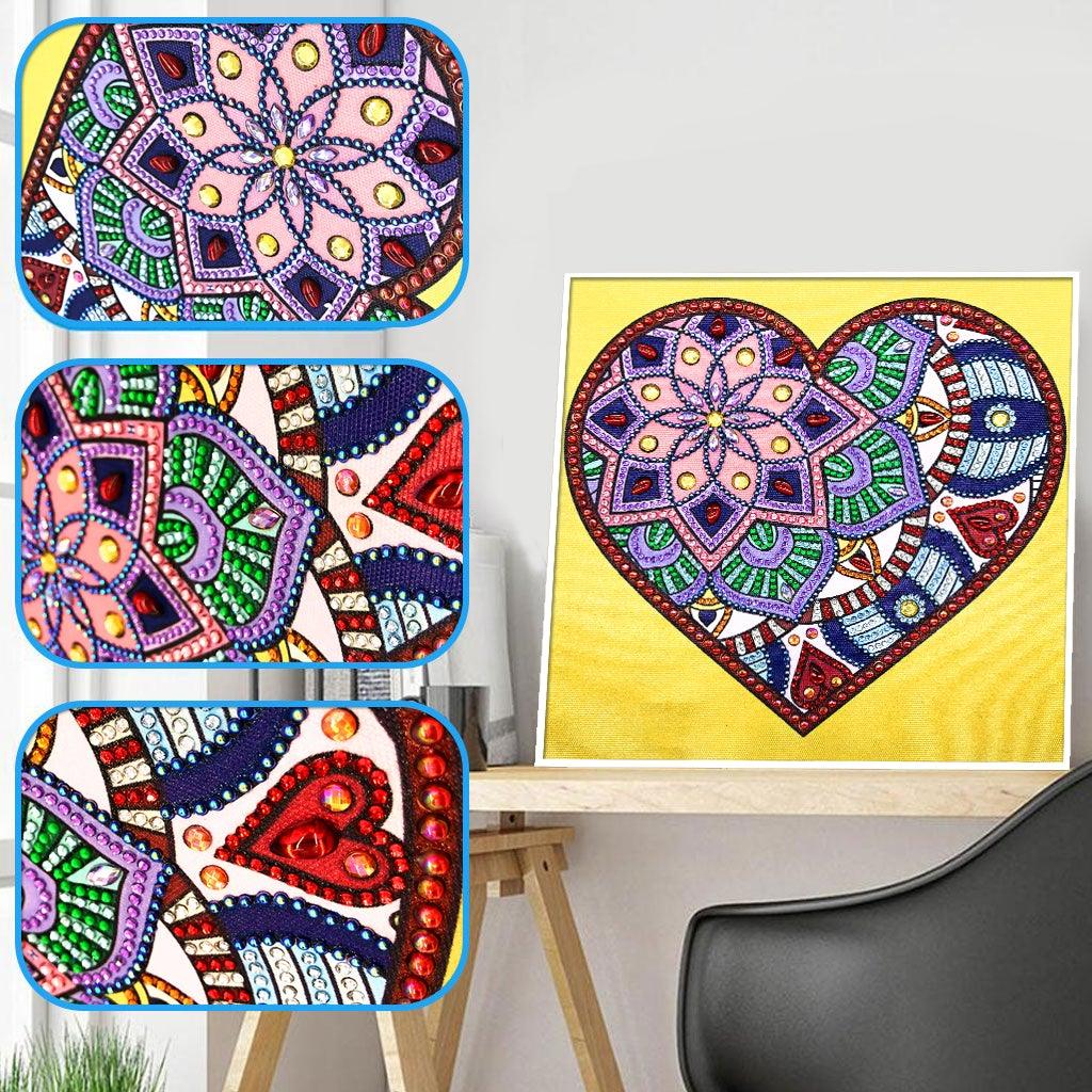 Crystal Rhinestone Diamond Painting Kit - heart mandala - Hibah-Diamond painting art studio