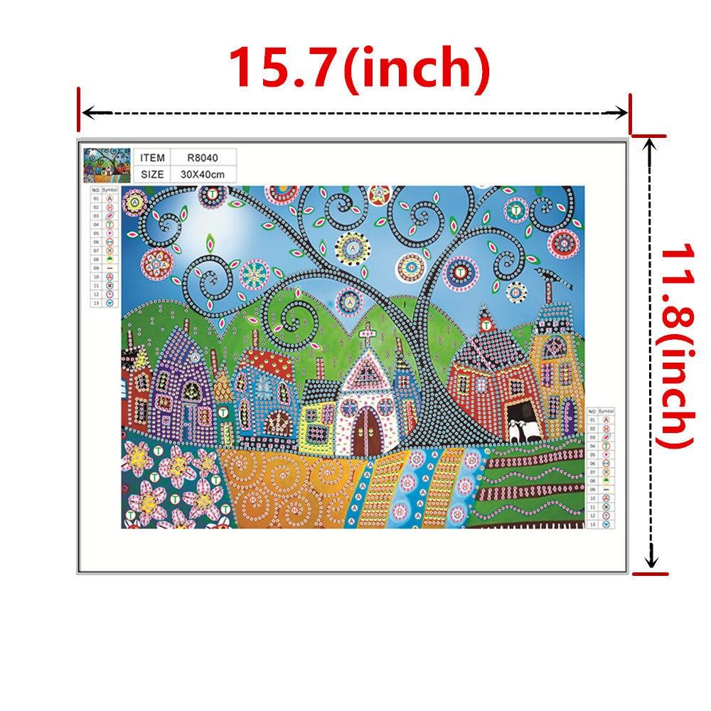 Crystal Rhinestone Diamond Painting Kit - Little houses under the big tree - Hibah-Diamond painting art studio