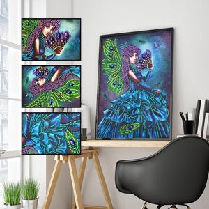 Crystal Rhinestone Diamond Painting Kit - Peacock Dress Girl - Hibah-Diamond painting art studio