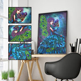 Crystal Rhinestone Diamond Painting Kit - Peacock Dress Girl - Hibah-Diamond painting art studio