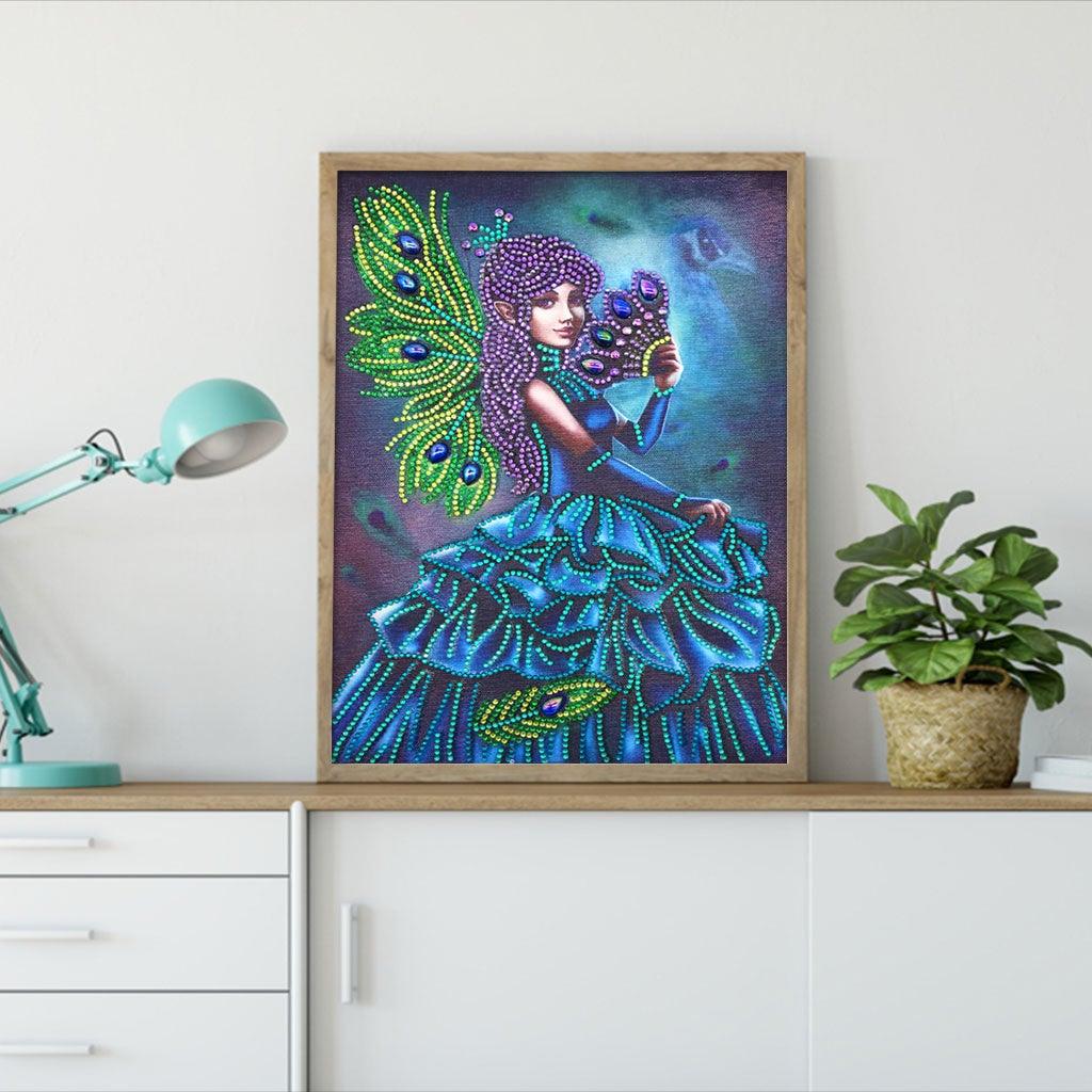 Crystal Rhinestone Diamond Painting Kit - Peacock Dress Girl - Hibah-Diamond painting art studio