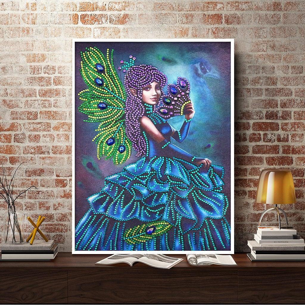 Crystal Rhinestone Diamond Painting Kit - Peacock Dress Girl - Hibah-Diamond painting art studio