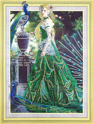 Crystal Rhinestone Diamond Painting Kit - Peacock girl (16x20inch)