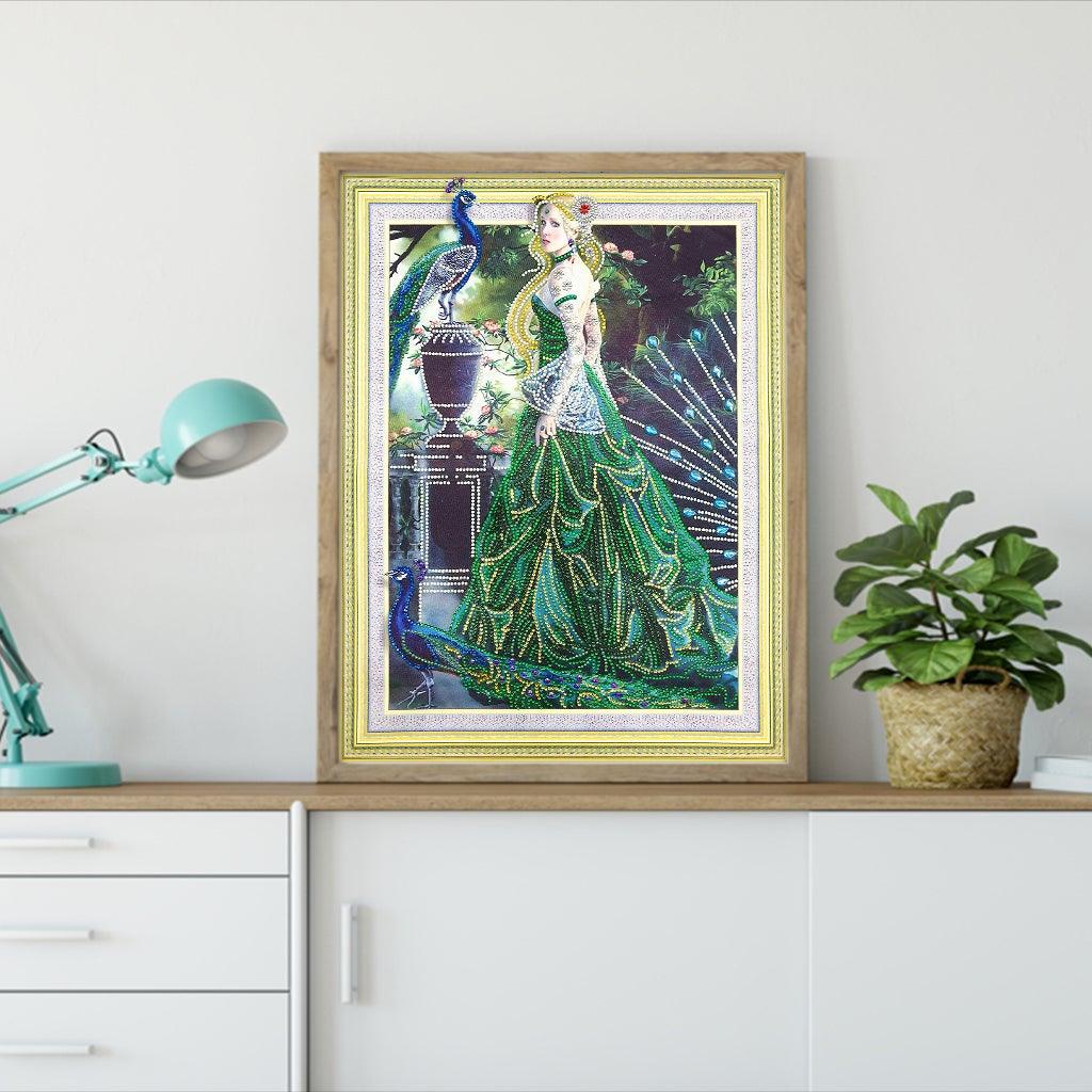 Crystal Rhinestone Diamond Painting Kit - Peacock girl (16x20inch) - Hibah-Diamond?painting art studio