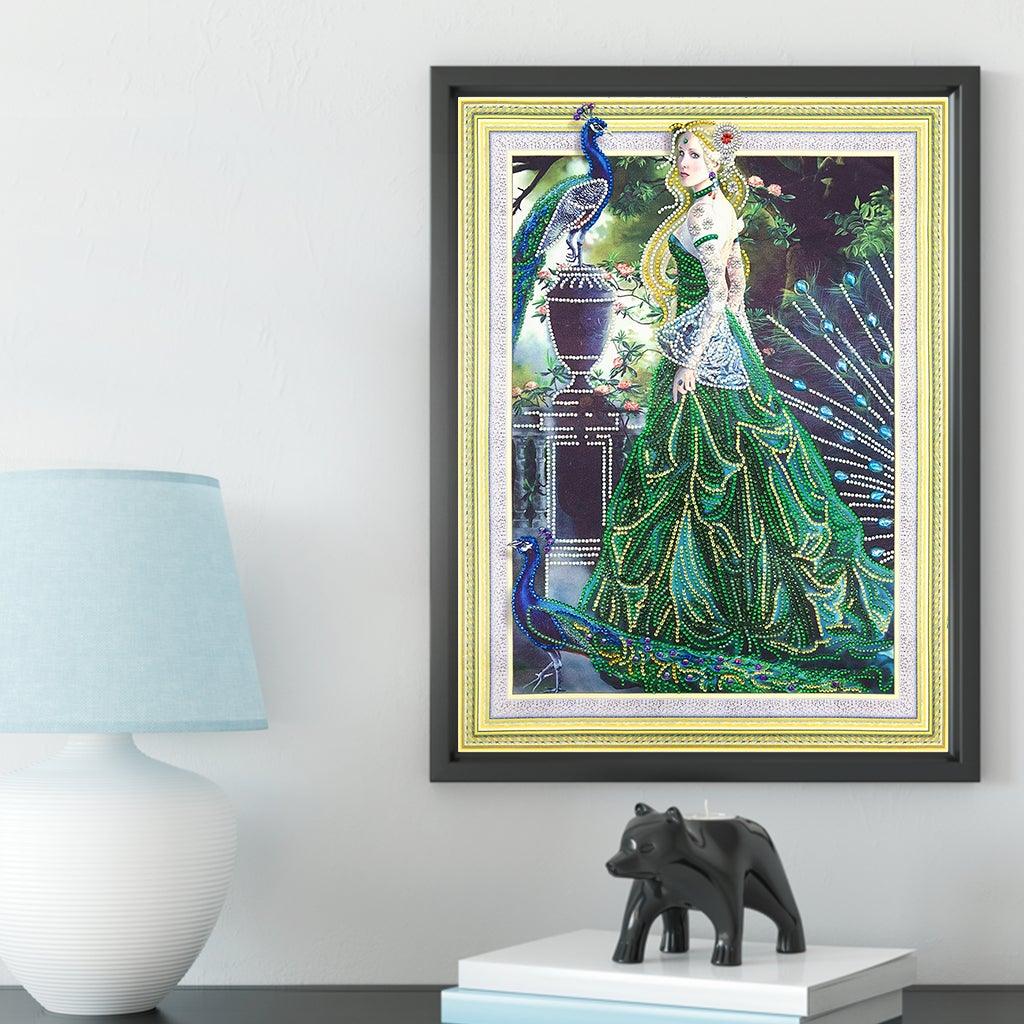 Crystal Rhinestone Diamond Painting Kit - Peacock girl (16x20inch) - Hibah-Diamond?painting art studio