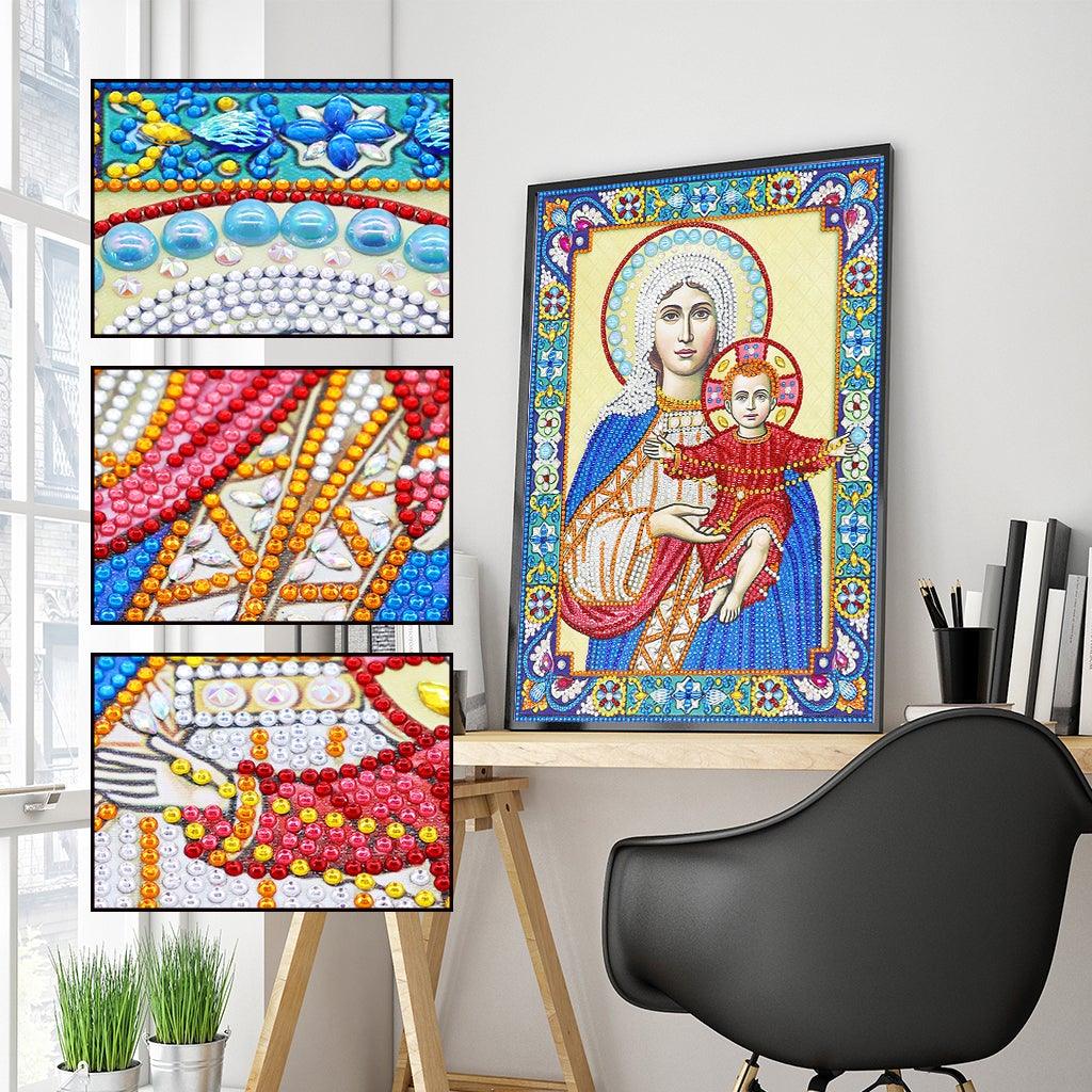 Crystal Rhinestone diamond painting kit - religious figures Virgin and Jesus - Hibah-Diamond painting art studio