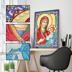 Crystal Rhinestone diamond painting kit - religious figures Virgin and Jesus - Hibah-Diamond painting art studio